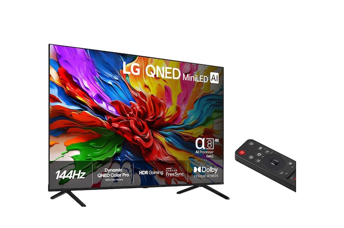 Vy bakifrån av LG QNED evo QNED92 TV.