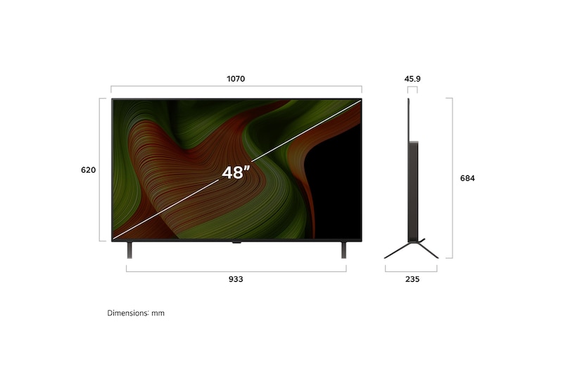 Sidovy av LG OLED AI B5 4K Smart TV.