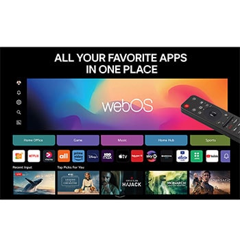 Vardagsrum med en väggmonterad LG OLED TV. På TV:n visas en bergskedja mot en mörk kvällshimmel fylld av stjärnor. Den här scenen är delad på mitten för att visa hur Perfect Black levererar äkta svärtor oavsett om det är ljust eller mörkt omkring dig. Den ena sidan av scenen visar en mattare, gråare version av landskapet med texten Icke-perfekta svärtor. Den andra sidan visar en mer tilltalande bild med ett större dynamiskt omfång av svärtor och högdagrar. Denna har texten Perfect Black-skärm. Logotypcertifiering syns också, Perfect Black-teknik levererar svärtor mörkare än eller lika med 0,24 nit upp till 500 lux. En textbubbla vid dess sida lyder Kontrollera Perfect Black-certifieringsmärket. 
