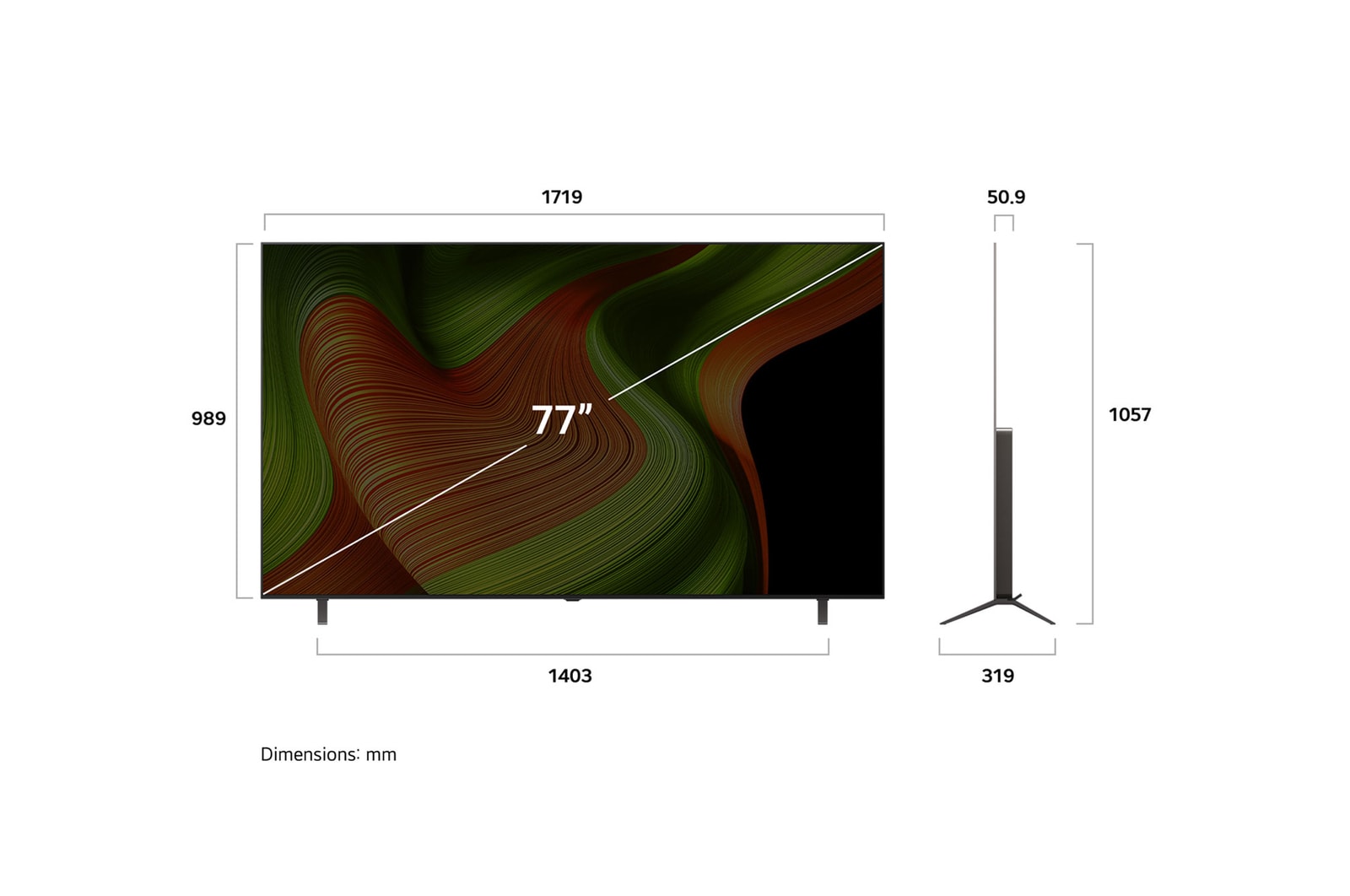Sidovy av LG OLED AI B5 4K Smart TV.