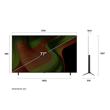 Sidovy av LG OLED AI B5 4K Smart TV.
