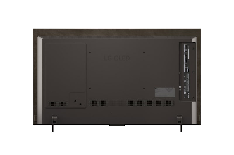 Vy framifrån och från sidan av LG OLED evo AI C5 4K Smart TV. som visar dess längd, bredd, höjd och djupdimensioner.