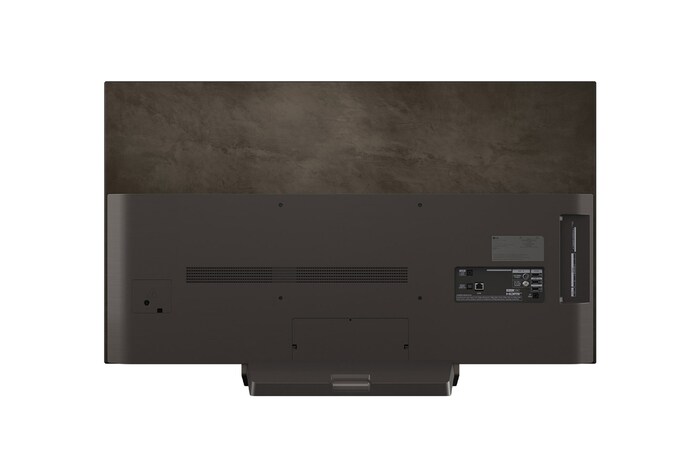 Vy framifrån och från sidan av LG OLED evo AI C5 4K Smart TV. som visar dess längd, bredd, höjd och djupdimensioner.