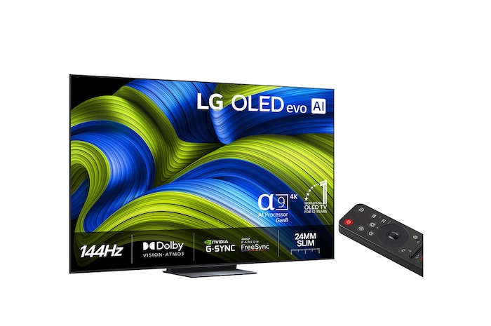 Något vinklad vy av LG OLED evo AI C5 4K Smart TV.