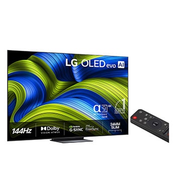 Något vinklad vy av LG OLED evo AI C5 4K Smart TV.