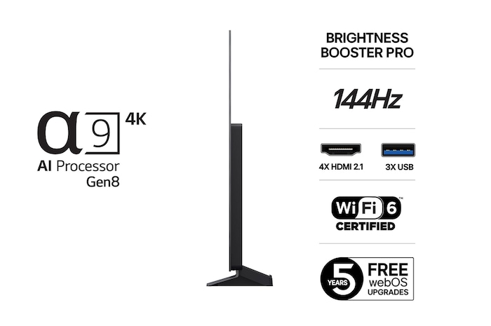 Sidovy av LG OLED AI B5 4K Smart TV.