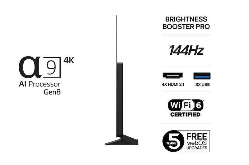 Sidovy av LG OLED AI B5 4K Smart TV.