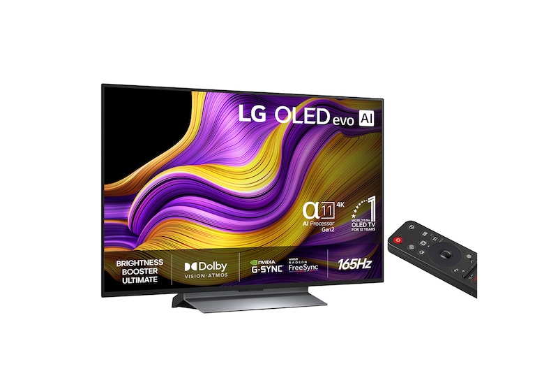 Vy från vänster av LG OLED evo AI G5 4K Smart TV.