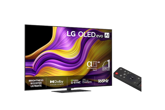 Vy från vänster av LG OLED evo AI G5 4K Smart TV.