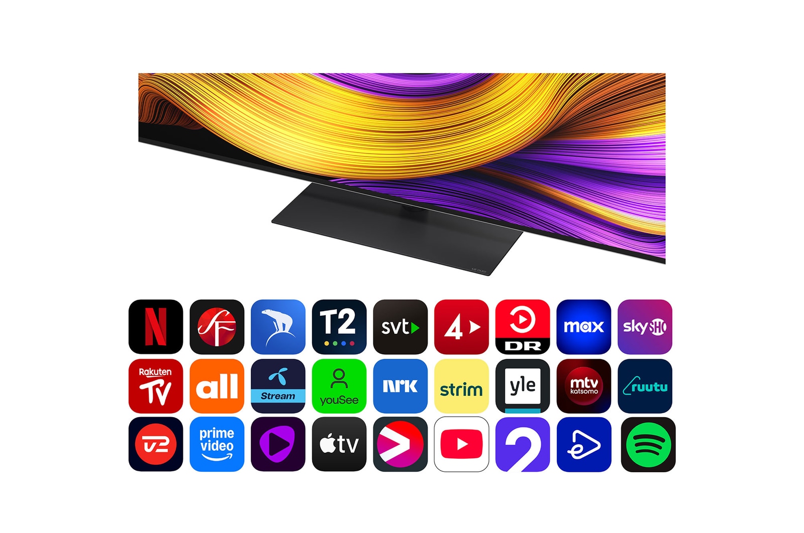 alpha 11 AI Processor Gen2 är mot en mörk bakgrund. Den lyser med lila och blått ljus som lyser upp mikrochipkretsarna inifrån runt den. Titeln talar om hur LG OLED evo:s dedikerade processor levererar 4K-kvalitet, fantastisk färg och ljusstyrka med precision på pixelnivå. Resultatstatistik visas. 6,7 gånger högre AI Neural Processing, NPU. 2,2 gånger snabbare CPU. 3,6 gånger förbättrad grafik, GPU.