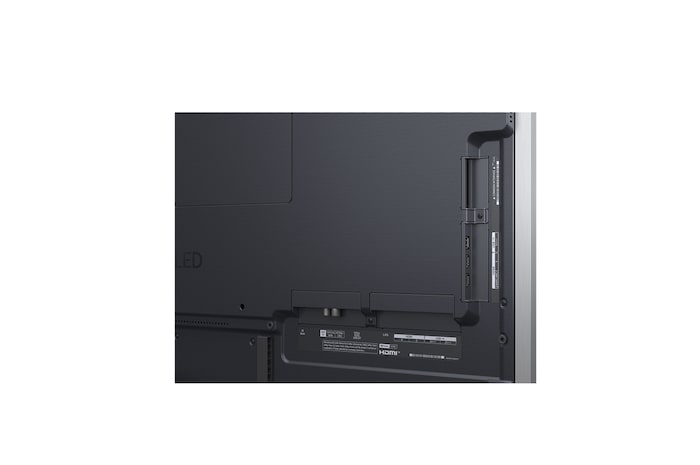 Stor vy över ett vardagsrum i ett lyxhem där en man tittar på en film på sin väggmonterade LG OLED TV. Tv:ns design smälter elegant in i väggen och inredningen.