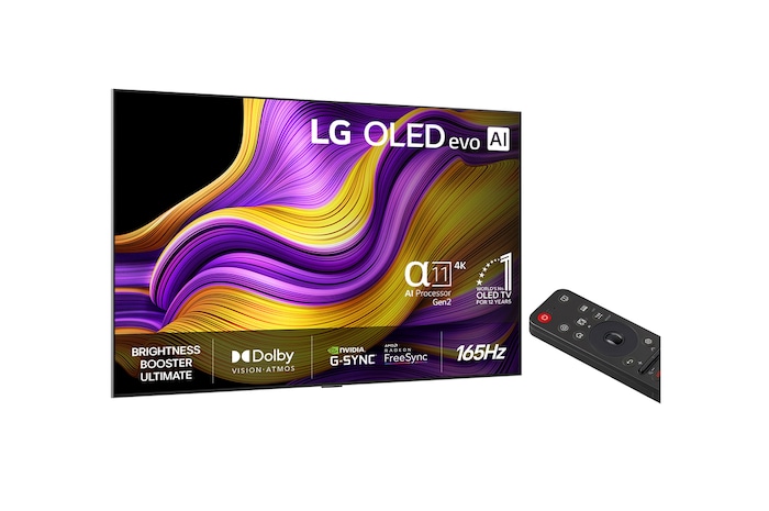 Vy från vänster av LG OLED evo AI G5 4K Smart TV.
