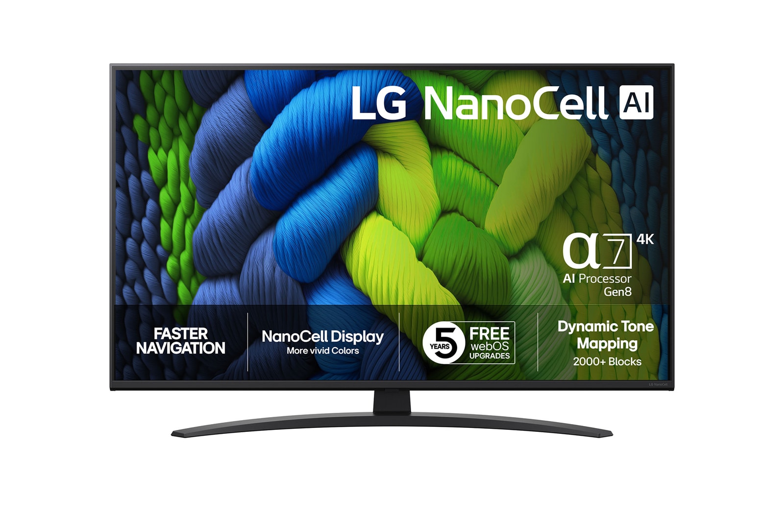 Vy framifrån av LG 43" NanoCell AI NANO82 4K Smart TV 2025 43NANO82A6B