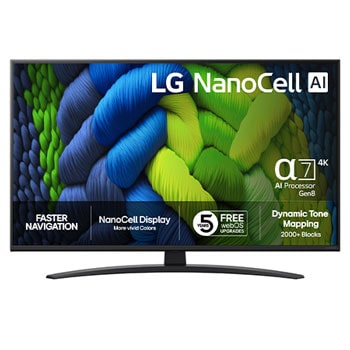 Vy framifrån av LG 43" NanoCell AI NANO82 4K Smart TV 2025 43NANO82A6B
