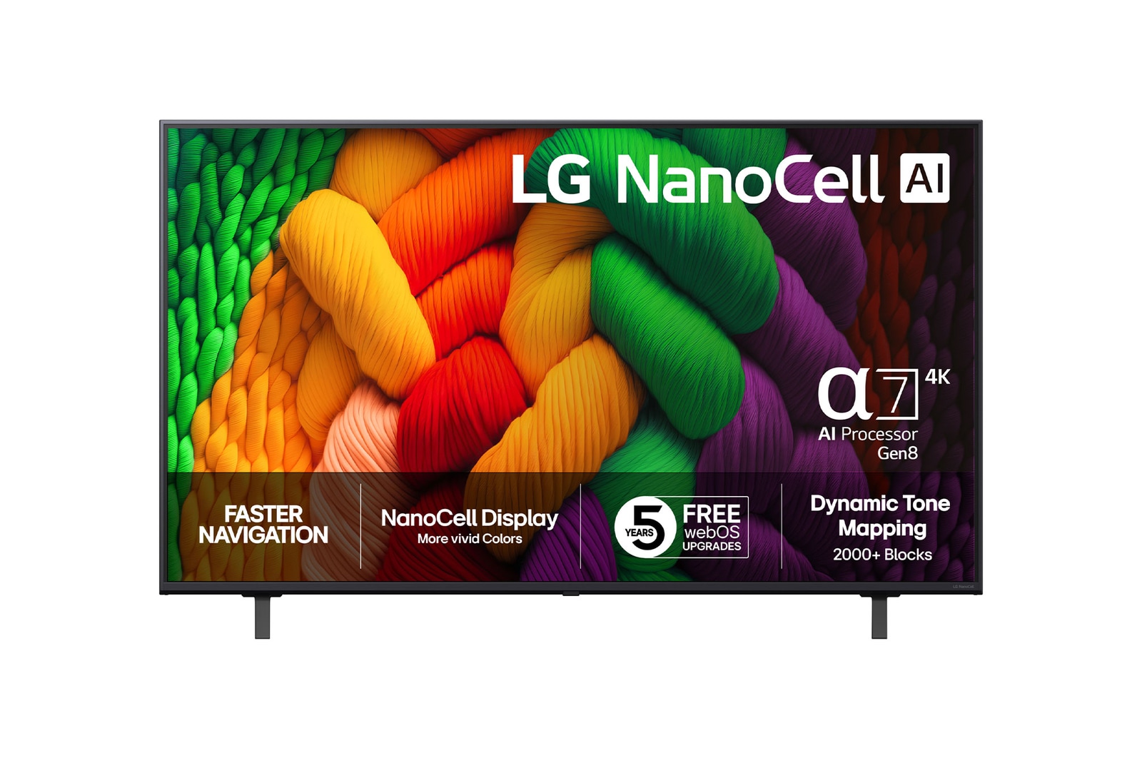Vy framifrån av LG 55" NanoCell AI NANO8E 4K Smart TV 2025 55NANO8EA6A