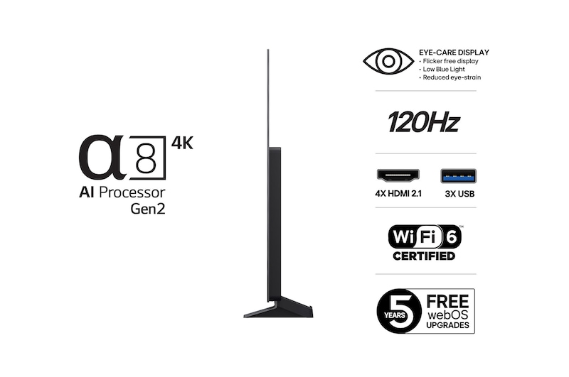 Sidovy av LG OLED AI B5 4K Smart TV.