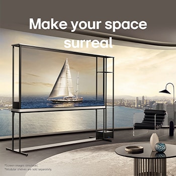 LG OLED M5 TV-skärm som visar insidan av en grotta med utsikt mot himlen. Texten berättar om hur detaljrikedomen är imponerande och visar visuellt förlustfri 4K-kvalitet. 