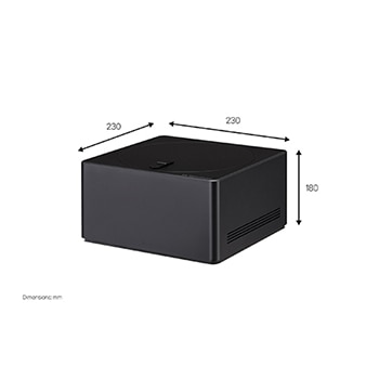 Rymligt vardagsrum med utsikt över en stad. LG OLED TV står på ett stativ. Den superslimmade designen gör att skärmen känns uppslukande.  Zero Connect Box är synlig, men dold. 