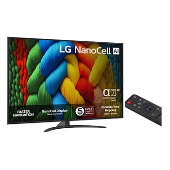 Vy bakifrån av LG NanoCell NANO80 TV.