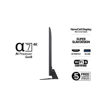 Vy från vänster av LG NanoCell NANO80 TV.