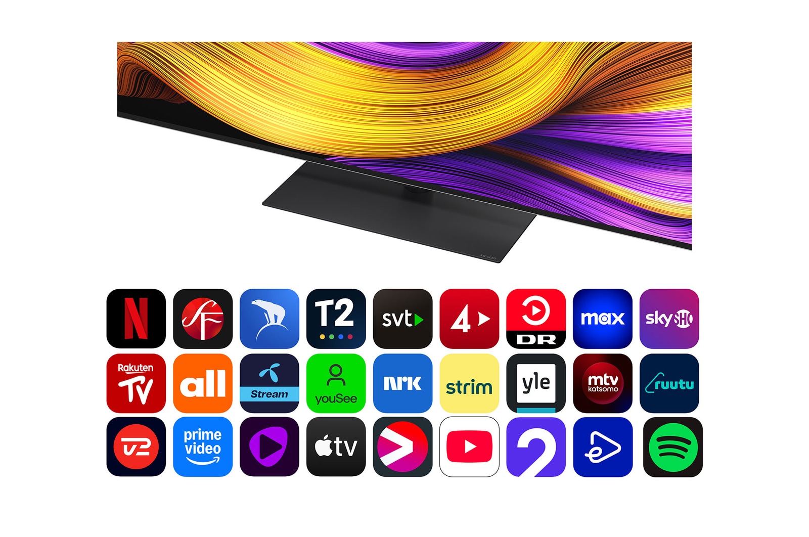 alpha 11 AI Processor Gen2 är mot en mörk bakgrund. Den lyser med lila och blått ljus som lyser upp mikrochipkretsarna inifrån runt den. Titeln talar om hur LG OLED evo:s dedikerade processor levererar 4K-kvalitet, fantastisk färg och ljusstyrka med precision på pixelnivå. Resultatstatistik visas. 6,7 gånger högre AI Neural Processing, NPU. 2,2 gånger snabbare CPU. 3,6 gånger förbättrad grafik, GPU.