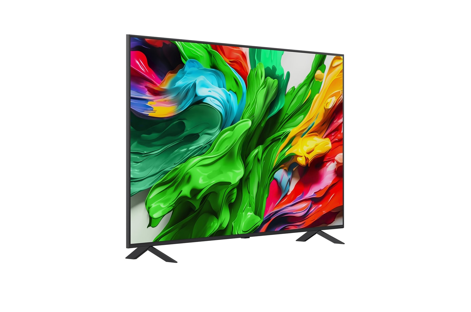 Något vinklad bild från höger av LG QNED evo TV.