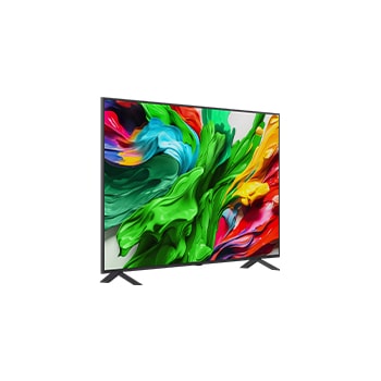 Något vinklad bild från höger av LG QNED evo TV.