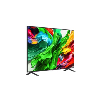 Något vinklad bild från höger av LG QNED evo TV.