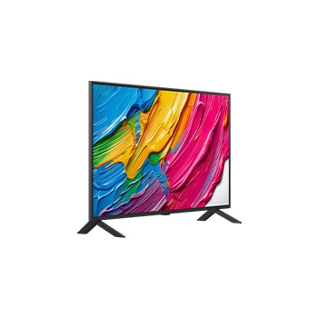 Slightly-angled right-facing side view of LG QNED80 TV