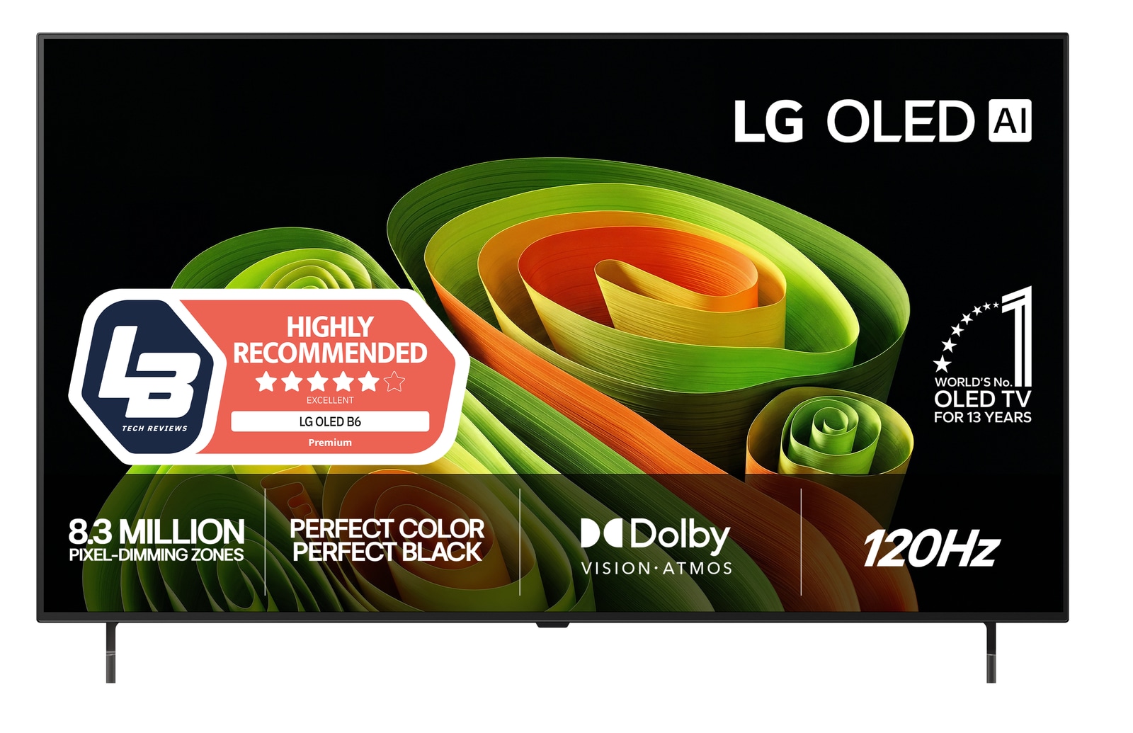 Vy framifrån av LG 55" OLED B6E 4K AI TV - 2026 OLED55B6ELC