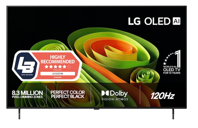 Vy framifrån av LG 55" OLED B6E 4K AI TV - 2026 OLED55B6ELC