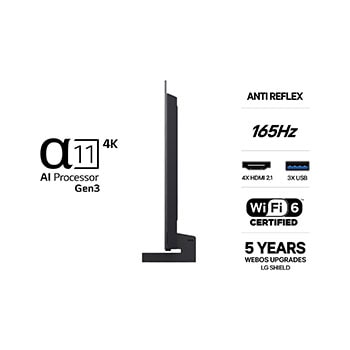 LG OLED evo AI C6 visar en delad skärm med en planet-och-stjärnscen och jämför en matt anti-glare-skärm med sin Perfekt svart och Perfekt färg-skärm för tydligare bildkvalitet oavsett belysning, med stöd av UL-certifiering och Intertek-certifieringar för färgvolym och färgåtergivning.