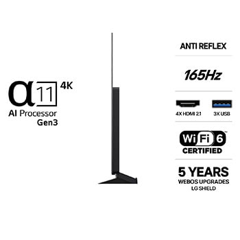 Vy framifrån av LG OLED evo AI C6, som släpptes 2026, visar en bild av skiktade, mångfärgade former, med Hyper Radiant Color Tech, Perfekt svart och Perfekt färg, tillsammans med World’s No.1 OLED TV for 13 Years-märket.