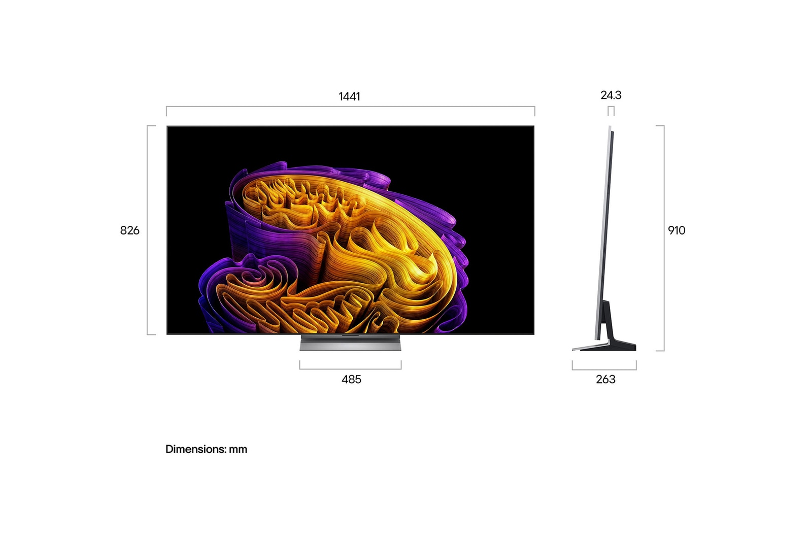 LG OLED evo AI G6, som drivs av Hyper Radiant Color Tech, visar 3,9x ljusare bilder med alpha 11 AI Processor 4K Gen3 Dual AI Engine, Reflection Free Premium och Perfekt svart och Perfekt färg-märken i en femhörningslayout.