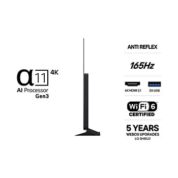 Vy framifrån av LG OLED evo AI C6, som släpptes 2026, visar en bild av skiktade, mångfärgade former, med Hyper Radiant Color Tech, Perfekt svart och Perfekt färg, tillsammans med World’s No.1 OLED TV for 13 Years-märket.