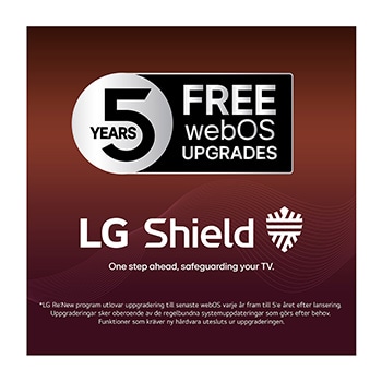 LG Shield tillämpad på LG OLED evo AI C6 visas med en LG Shield-logotyp i mitten, säkerhetsikoner nedanför och ett 2026 CES Innovation Awards Honoree-märke ovanför som symboliserar data- och systemskydd.