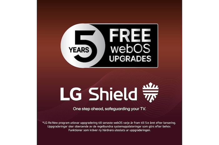 LG Shield tillämpad på LG OLED evo AI C6 visas med en LG Shield-logotyp i mitten, säkerhetsikoner nedanför och ett 2026 CES Innovation Awards Honoree-märke ovanför som symboliserar data- och systemskydd.