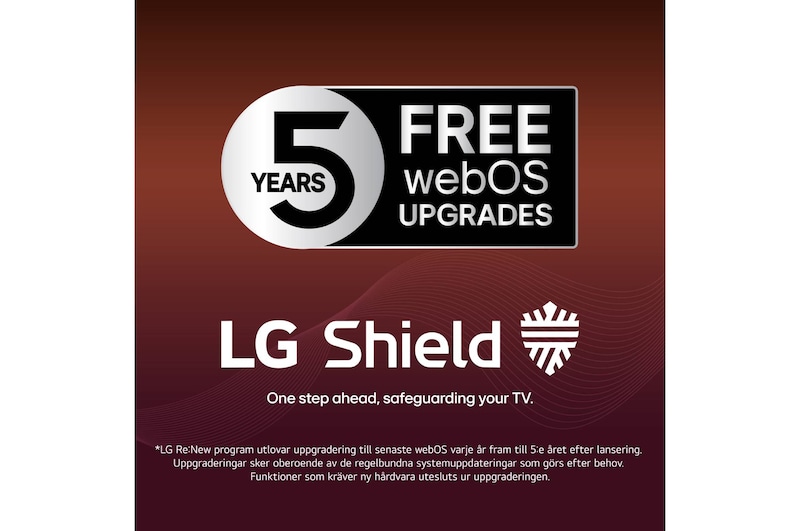 LG Shield tillämpad på LG OLED evo AI C6 visas med en LG Shield-logotyp i mitten, säkerhetsikoner nedanför och ett 2026 CES Innovation Awards Honoree-märke ovanför som symboliserar data- och systemskydd.