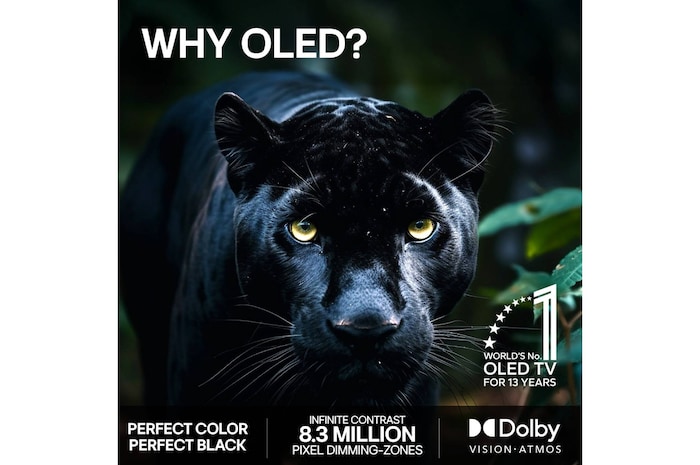 LG OLED evo AI C6 med AI Hub för personanpassning, med en AI-ikon ovanför en fjärrkontroll omgiven av etiketter för Multi AI Search, AI Concierge, AI Voice ID with My Page, AI Chatbot, AI Picture Wizard och AI Sound Wizard.