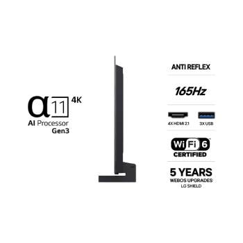 Vy framifrån av LG OLED evo AI C6, som släpptes 2026, visar en bild av skiktade, mångfärgade former, med Hyper Radiant Color Tech, Perfekt svart och Perfekt färg, tillsammans med World’s No.1 OLED TV for 13 Years-märket.