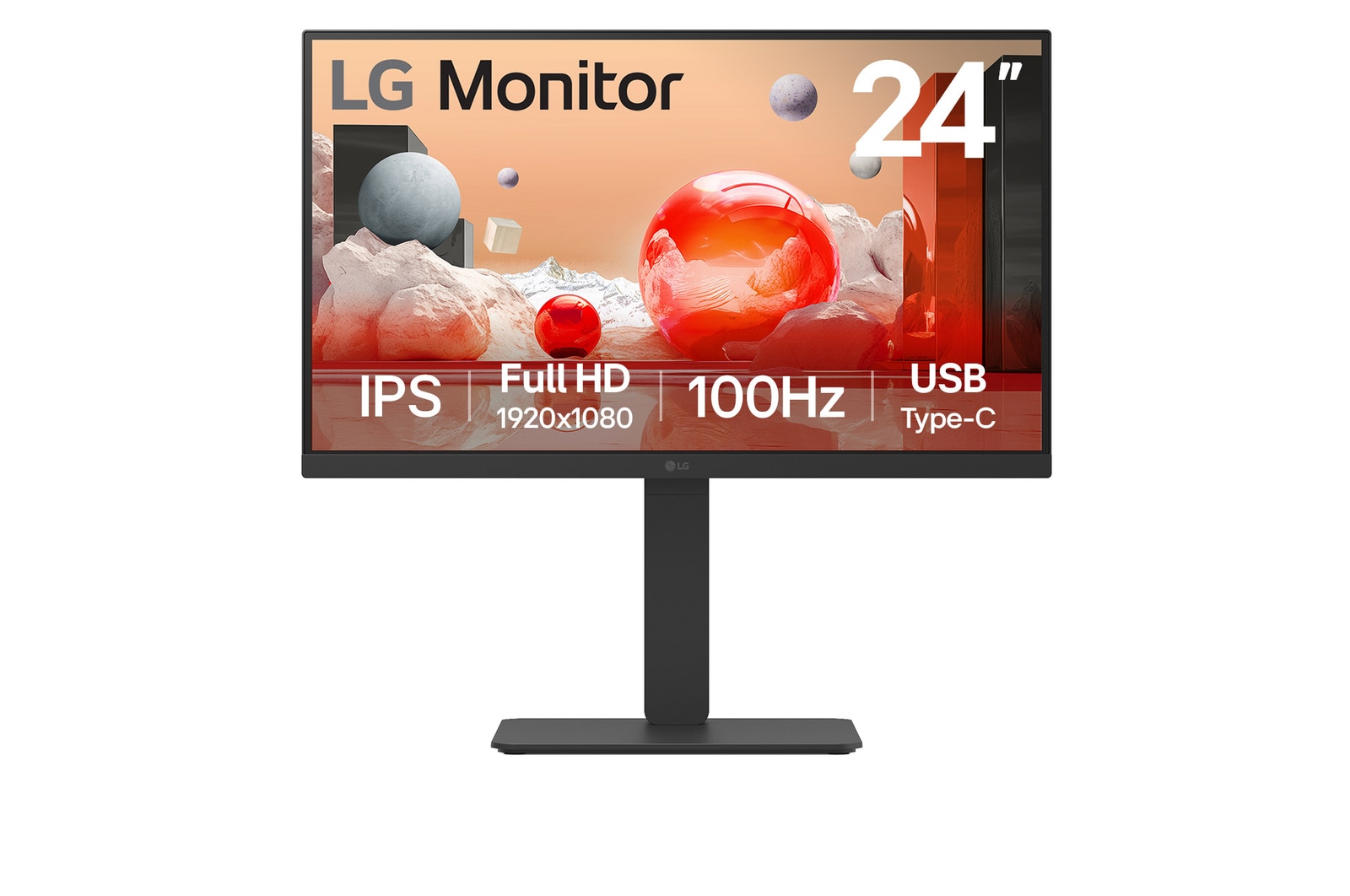 Vy framifrån av LG 24" Full HD IPS-skärm | USB Type-C™ | RJ45 24BA750-B