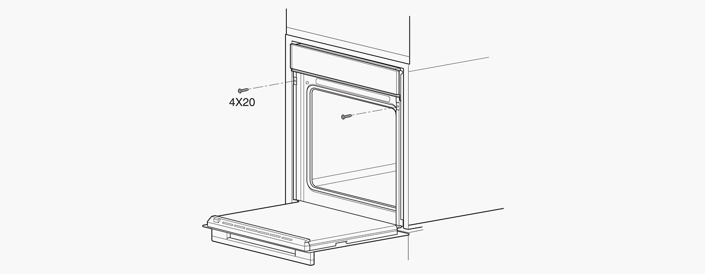 Den här bilden visar de delar som behöver fixas vid installation av ugnen.