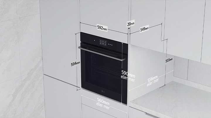Den här bilden visar ugnens mått.