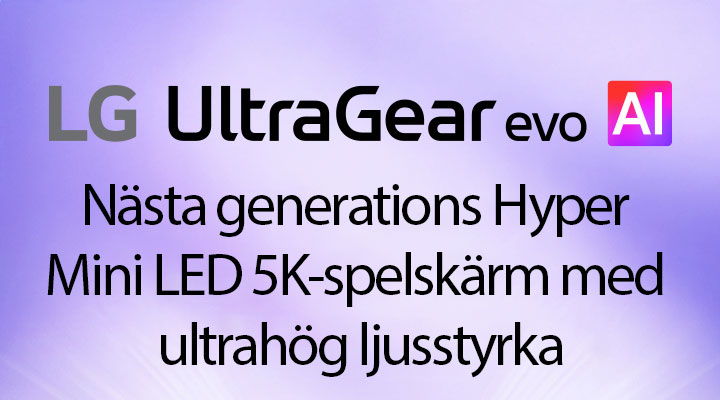 UltraGear™ evo AI-logotyp i ett futuristiskt, neonbelyst rum.