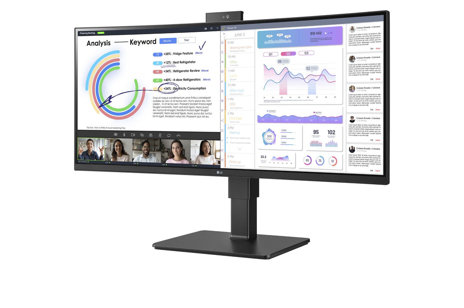 LG 34" UltraWide WQHD (3440x1440) IPS-skärm med inbyggd webbkamera, mikrofon och HDR10, 34BQ77QC-B