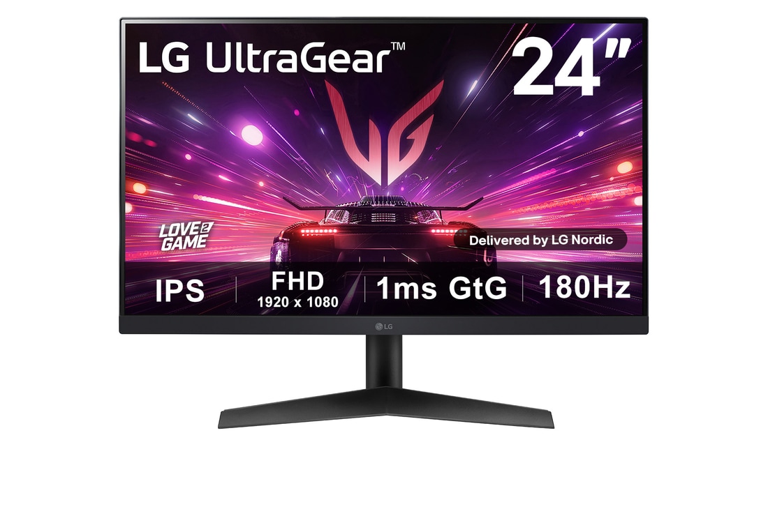 LG 24” UltraGear Full HD IPS-spelskärm med 180 Hz uppdateringsfrekvens och HDR10, 24GS60F-B