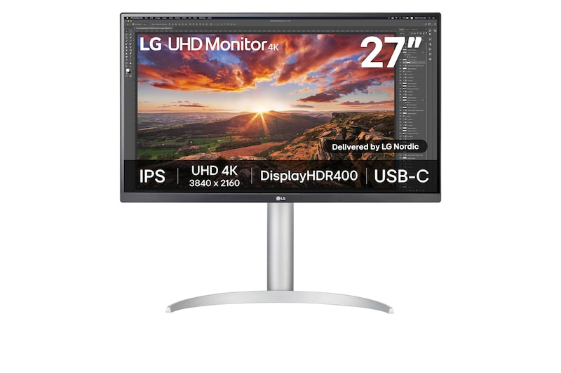 Vy framifrån av LG 27" UHD 4K IPS-skärm | VESA DisplayHDR™ 400 27UP850K-W