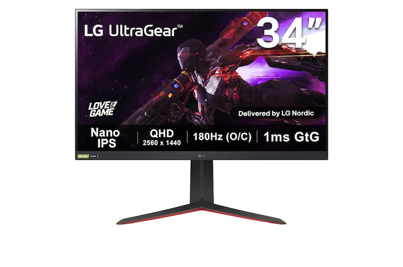 LG 32" UltraGear Nano IPS-spelskärm med 180 Hz uppdateringsfrekvens NVIDIA G-SYNC och AMD FreeSync, 32GP850-B