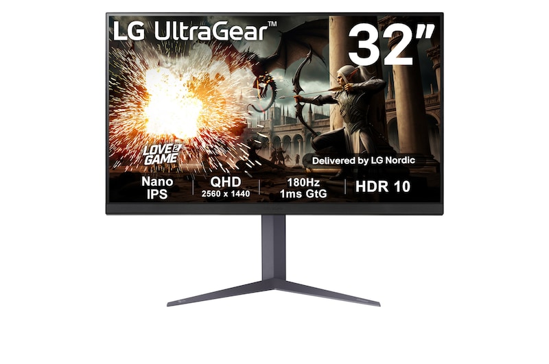 LG 32" UltraGear™ QHD IPS-spelskärm | 180 Hz uppdateringsfrekvens | DisplayHDR 400, 32GS75Q-B
