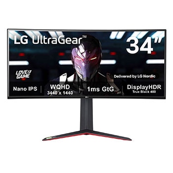 Vy framifrån av 34&#34; 21:9 UltraGear™ Nano IPS 1ms (GtG) Curved Gaming Monitor 34GN850P-B